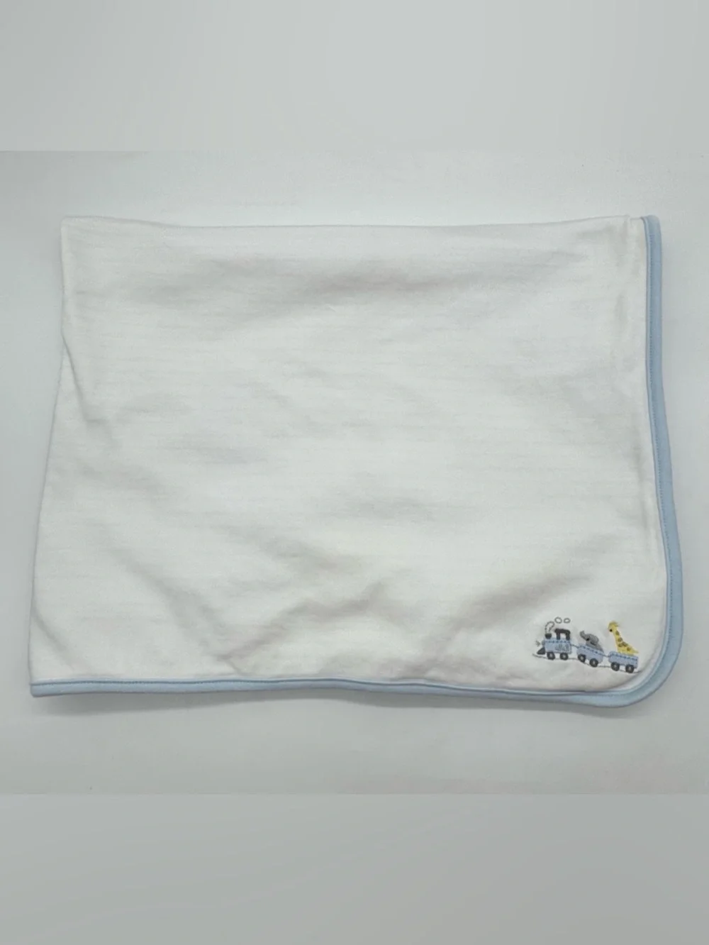 Janie & Jack Baby Swaddle Blanket with Embroidered Train with Riding Animals